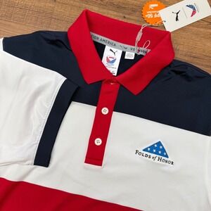 NEW Puma Volition Folds of Honor Small‎ Flag Colorblock Polo America Patriotic